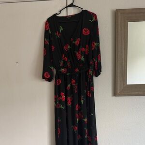Express Black Dress with Red Floral Design